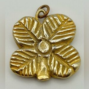 Reversible Double-Sided 4 Leaf Clover / “Luck” Gold Tone Pendant—Heavy!